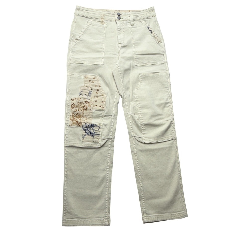 Pilcro Straight Jeans Womens 28 Beige Light Wash High Rise Crop Floral Patchwork